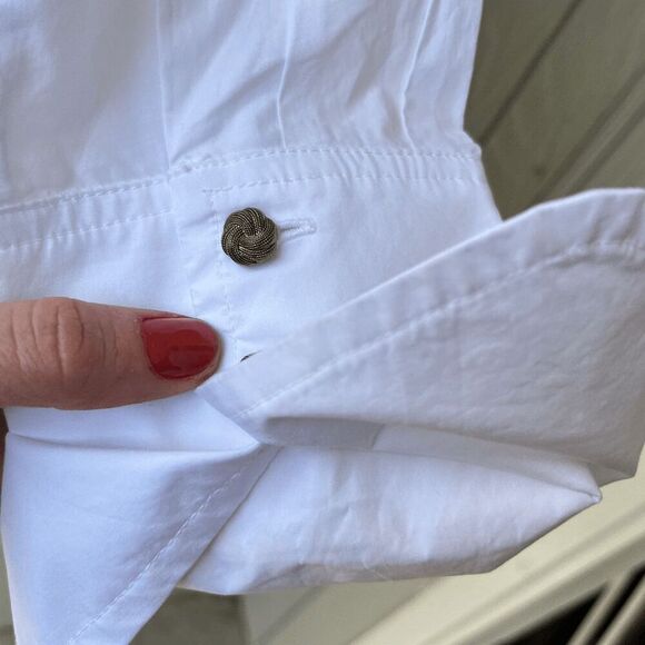 Elliott Lauren White Woven & Knit Cotton Blouse w/ Cuffs Sz M Retails $151 - Picture 9 of 12